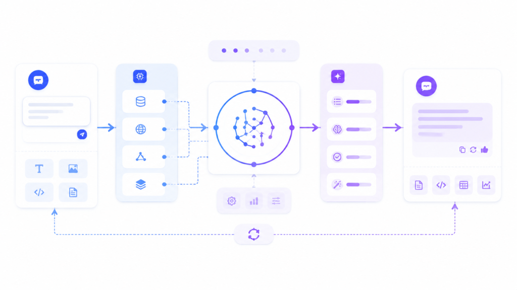 Flow diagram: user input → AI processing → response generation 